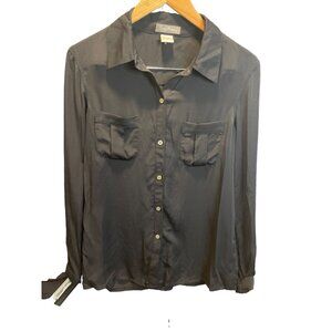 Tommy Bahama Black Silk Button Down Womens Shirt Front Pockets Sz 8